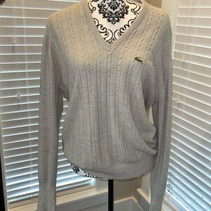 1980s Vintage Izod Lacoste Men’s Large Sweater Tan Pullover V Neck Retro 80s